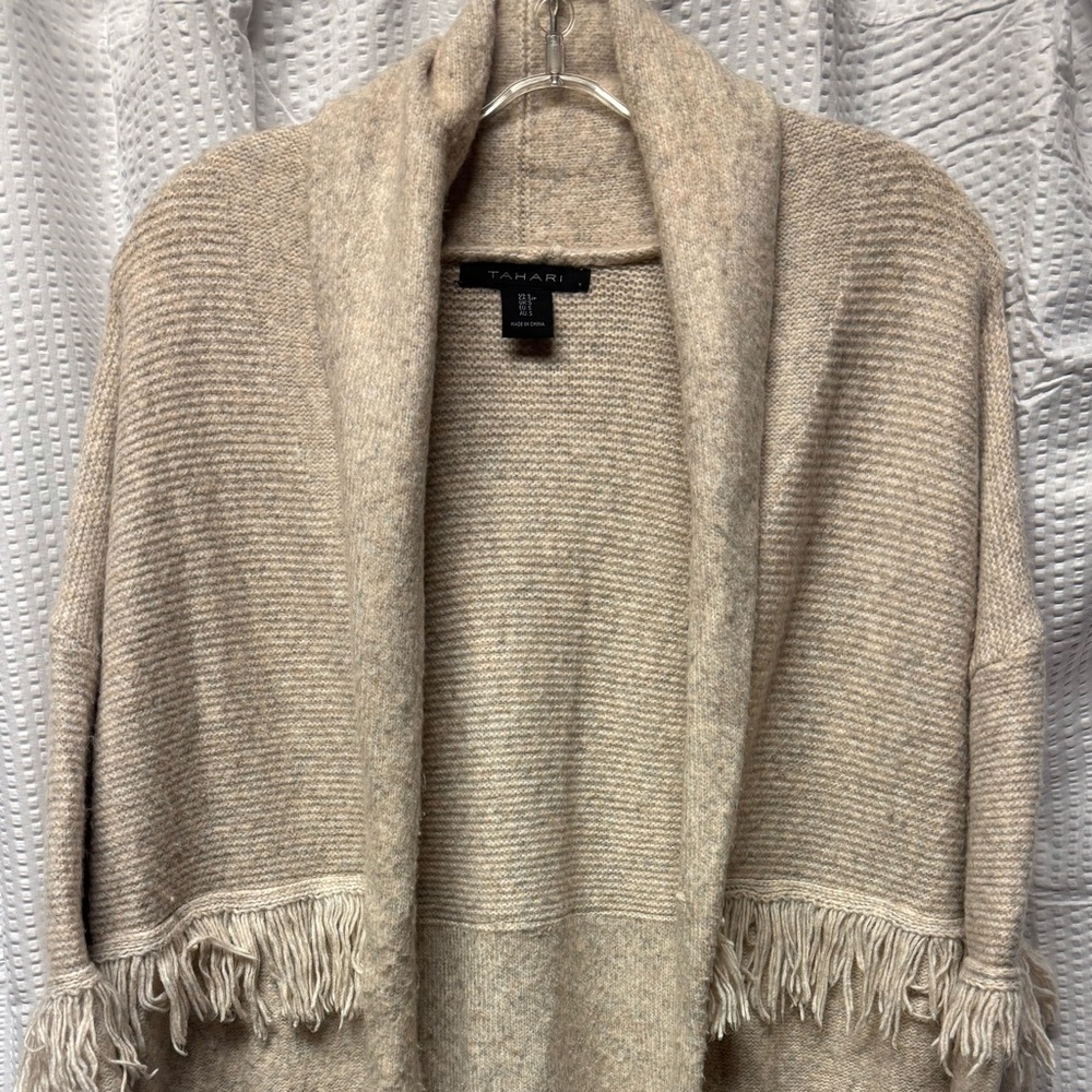 Tahari Women's Beige Cardigan‎ with Fringe